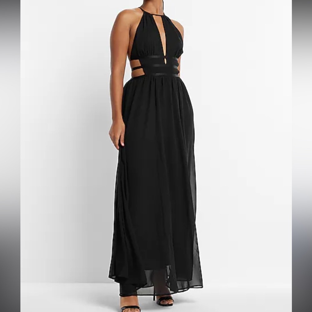 EXPRESS Strappy Halter Cutout Plunge Maxi Sheath Dress